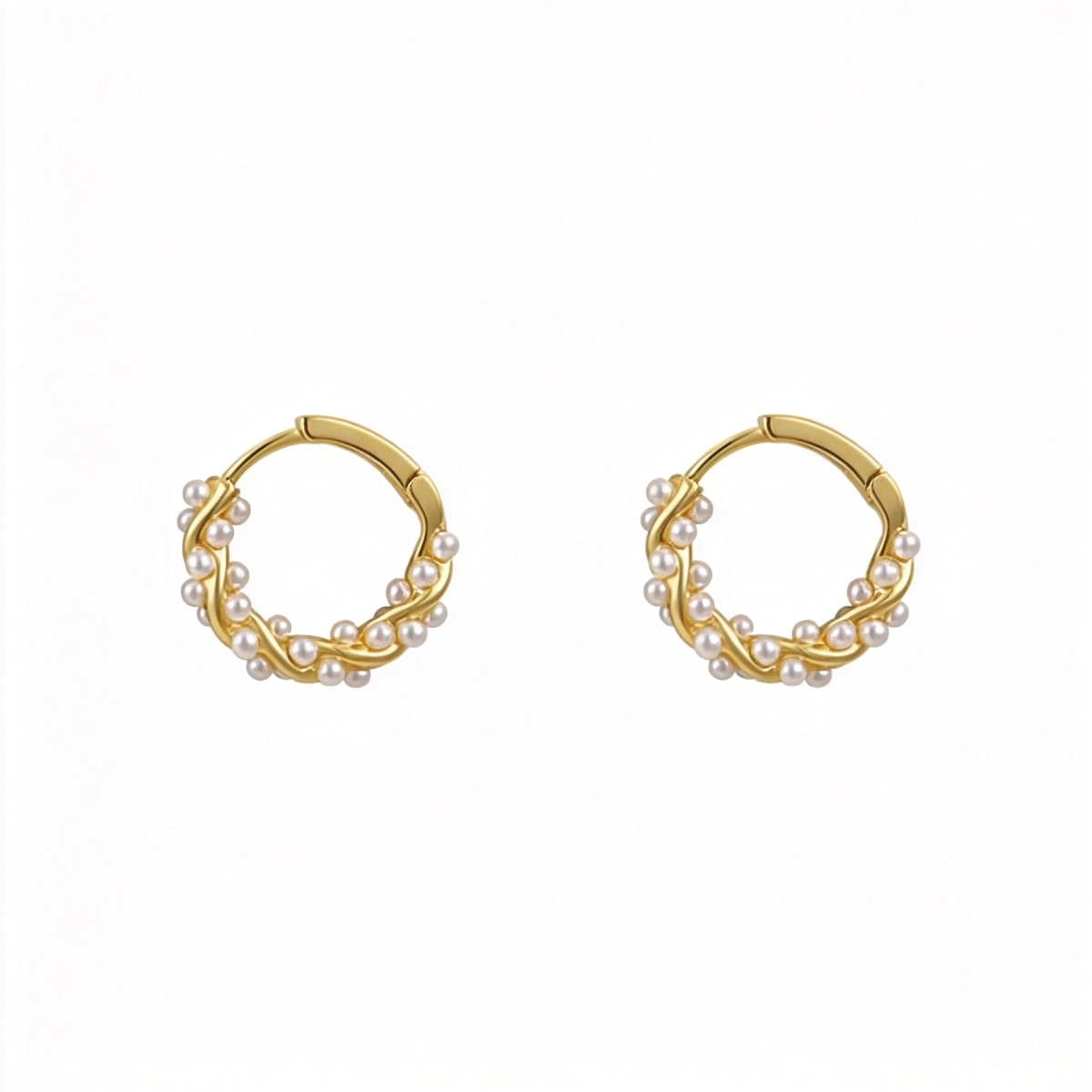 🤍 Pearl Hoop Earrings | Gold-Tone Jewelry | Twisted Mini Elegance