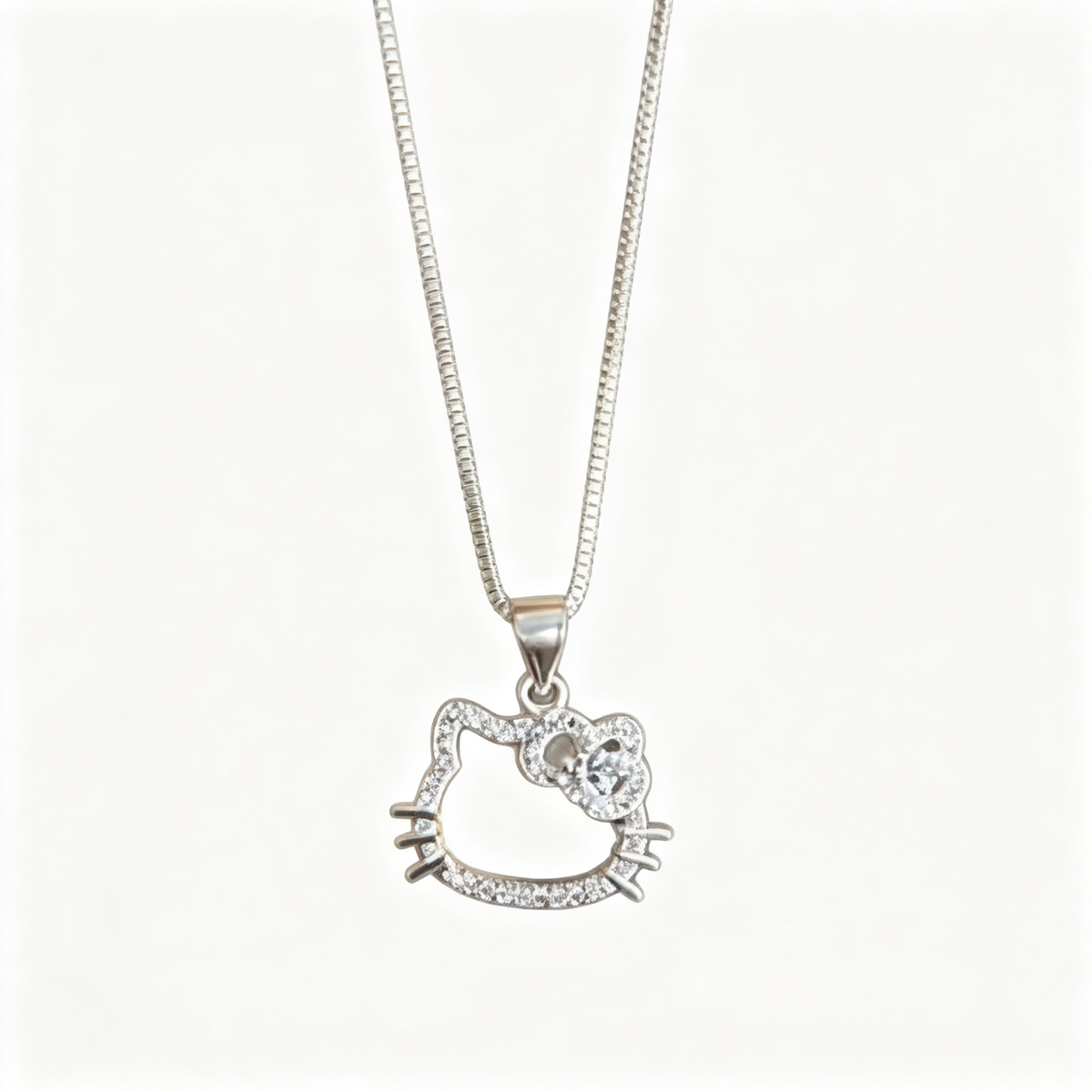 🎀 Kitty Necklace | Silver Everyday Gift | Sparkling Hollow Silhouette