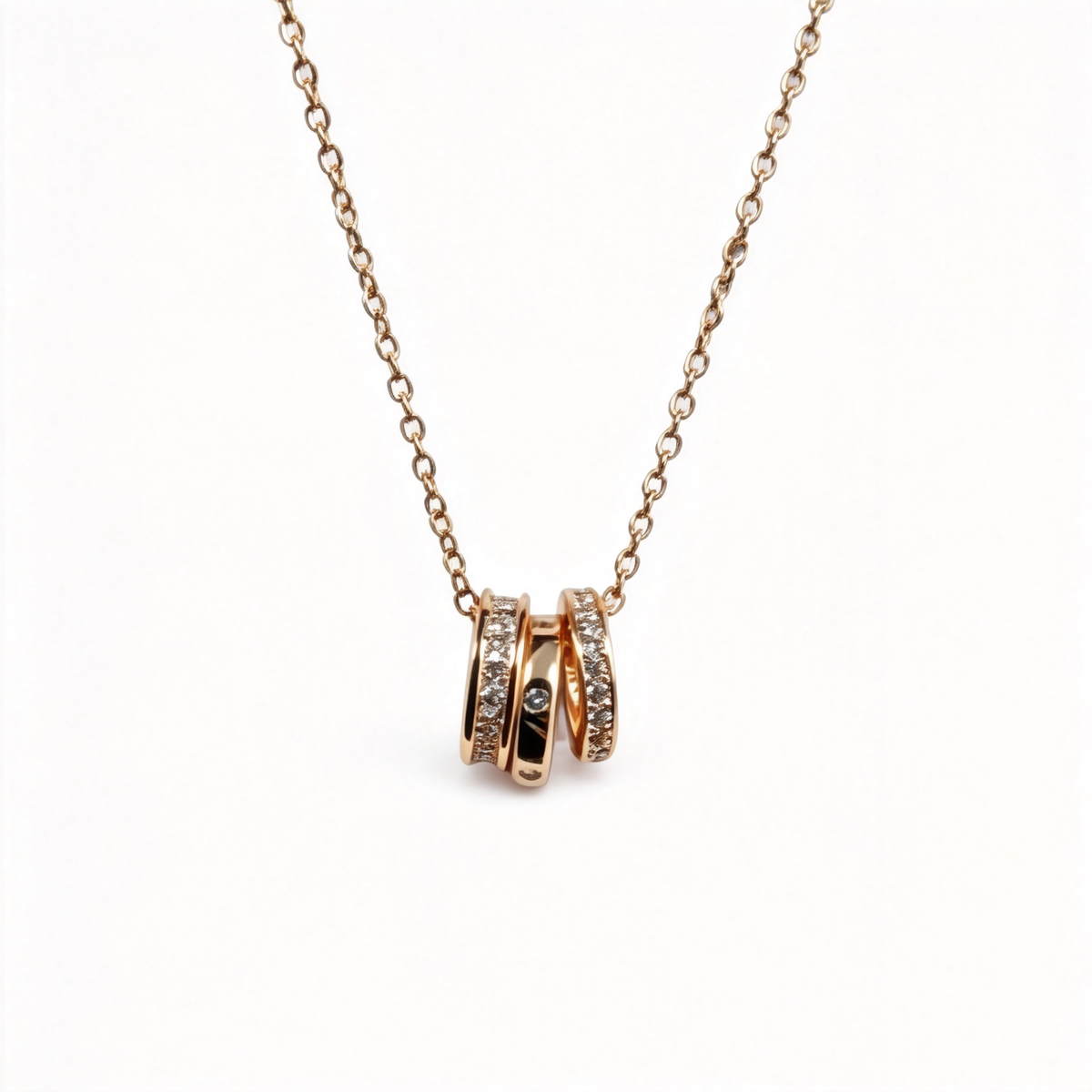 💫 Triple-Ring Necklace | Rose-Gold Everyday Jewelry | Layered Crystal Shine