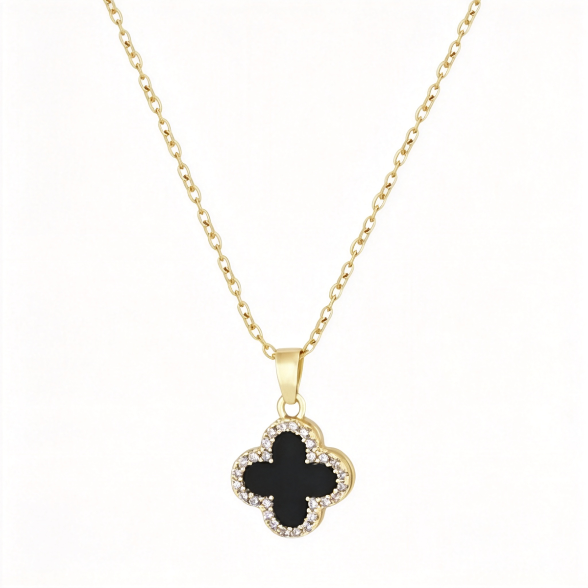 🍀 Clover Necklace | Gold-Tone Everyday Gift | Reversible Black Sparkle