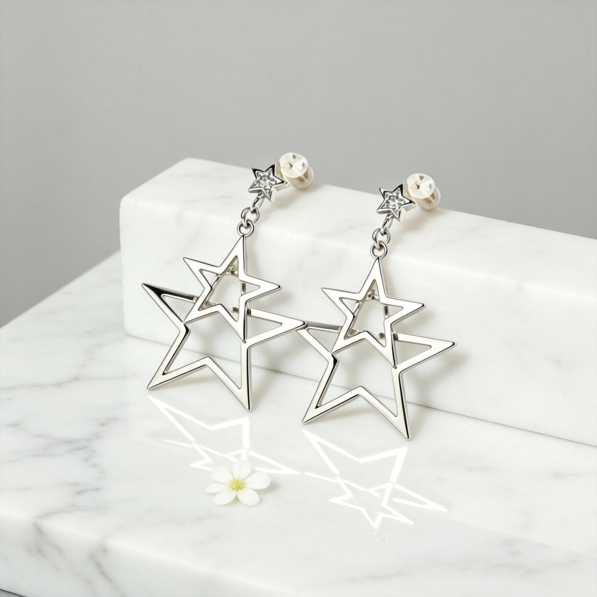 ⭐ Star Drop Earrings | Silver Geometric Jewelry | Layered Celestial Shine