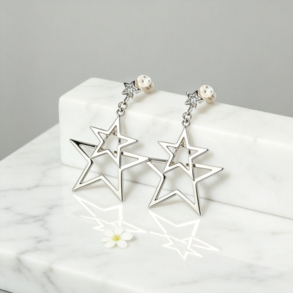⭐ Star Drop Earrings | Silver Geometric Jewelry | Layered Celestial Shine