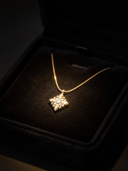 🌼 Iris Necklace | Gold-Tone Floral Jewelry | Vintage Crystal Bloom