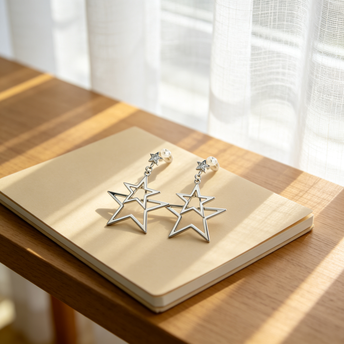 ⭐ Star Drop Earrings | Silver Geometric Jewelry | Layered Celestial Shine
