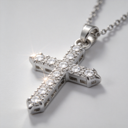 ✝️ Cross Necklace | Silver Crystal Daily Faith | Sparkling Gift-Worthy