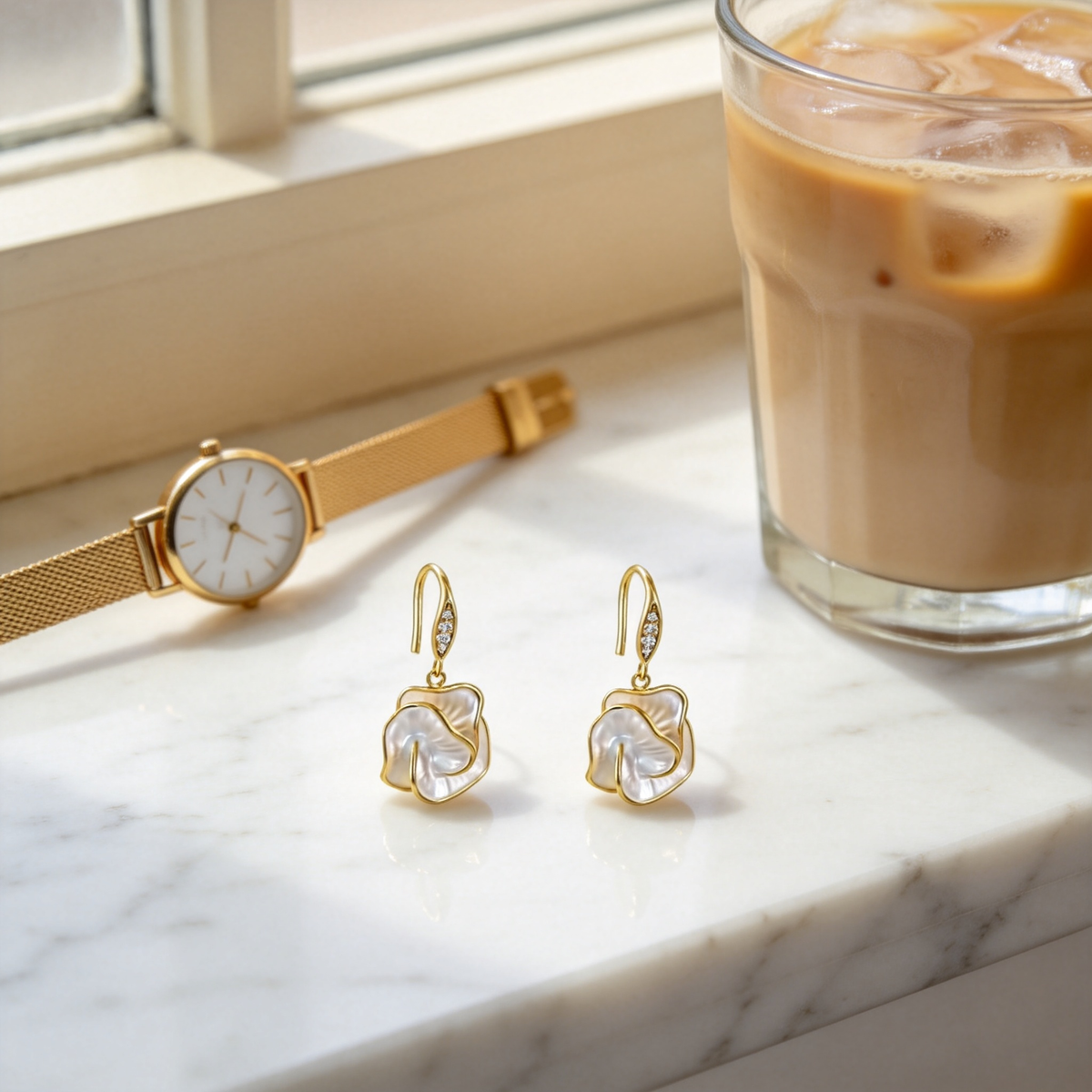🌸 Camellia Earrings | Mother-of-Pearl Jewelry | Sculpted Floral Glow