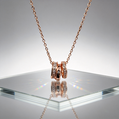 💫 Triple-Ring Necklace | Rose-Gold Everyday Jewelry | Layered Crystal Shine