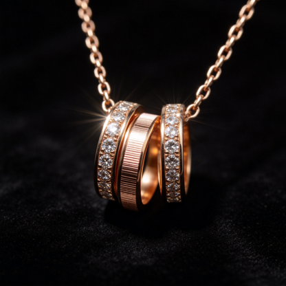 💫 Triple-Ring Necklace | Rose-Gold Everyday Jewelry | Layered Crystal Shine