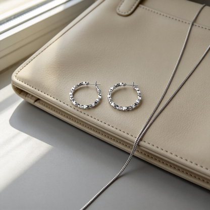 🔗 Hoop Earrings | Silver Geometric Jewelry | Textured Chain Shine