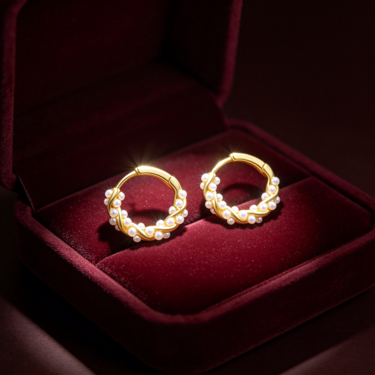 🤍 Pearl Hoop Earrings | Gold-Tone Jewelry | Twisted Mini Elegance