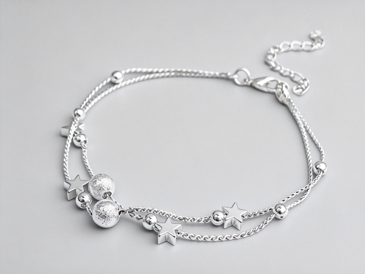 ⭐ Star Bracelet | Silver Double-Layer Jewelry | Frosted Bead Charm