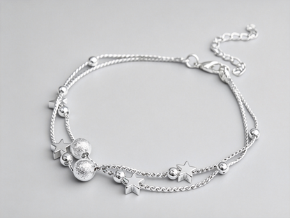 ⭐ Star Bracelet | Silver Double-Layer Jewelry | Frosted Bead Charm