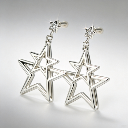 ⭐ Star Drop Earrings | Silver Geometric Jewelry | Layered Celestial Shine