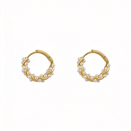 🤍 Pearl Hoop Earrings | Gold-Tone Jewelry | Twisted Mini Elegance