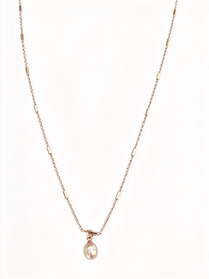 🌷 Pearl Necklace | Freshwater Teardrop Elegance | Delicate Rose-Gold Glow