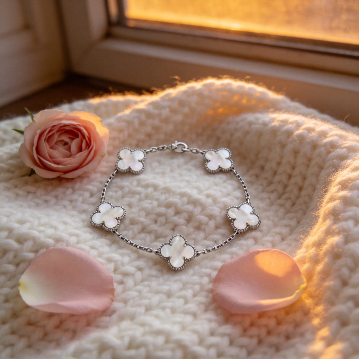 🍀 Clover Bracelet | Mother-of-Pearl Jewelry | Five-Flower Lucky Glow