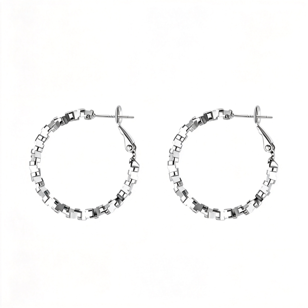 🔗 Hoop Earrings | Silver Geometric Jewelry | Textured Chain Shine