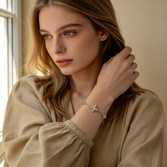🌼 Iris Bracelet | Gold-Tone Floral Jewelry | Vintage Crystal Bloom