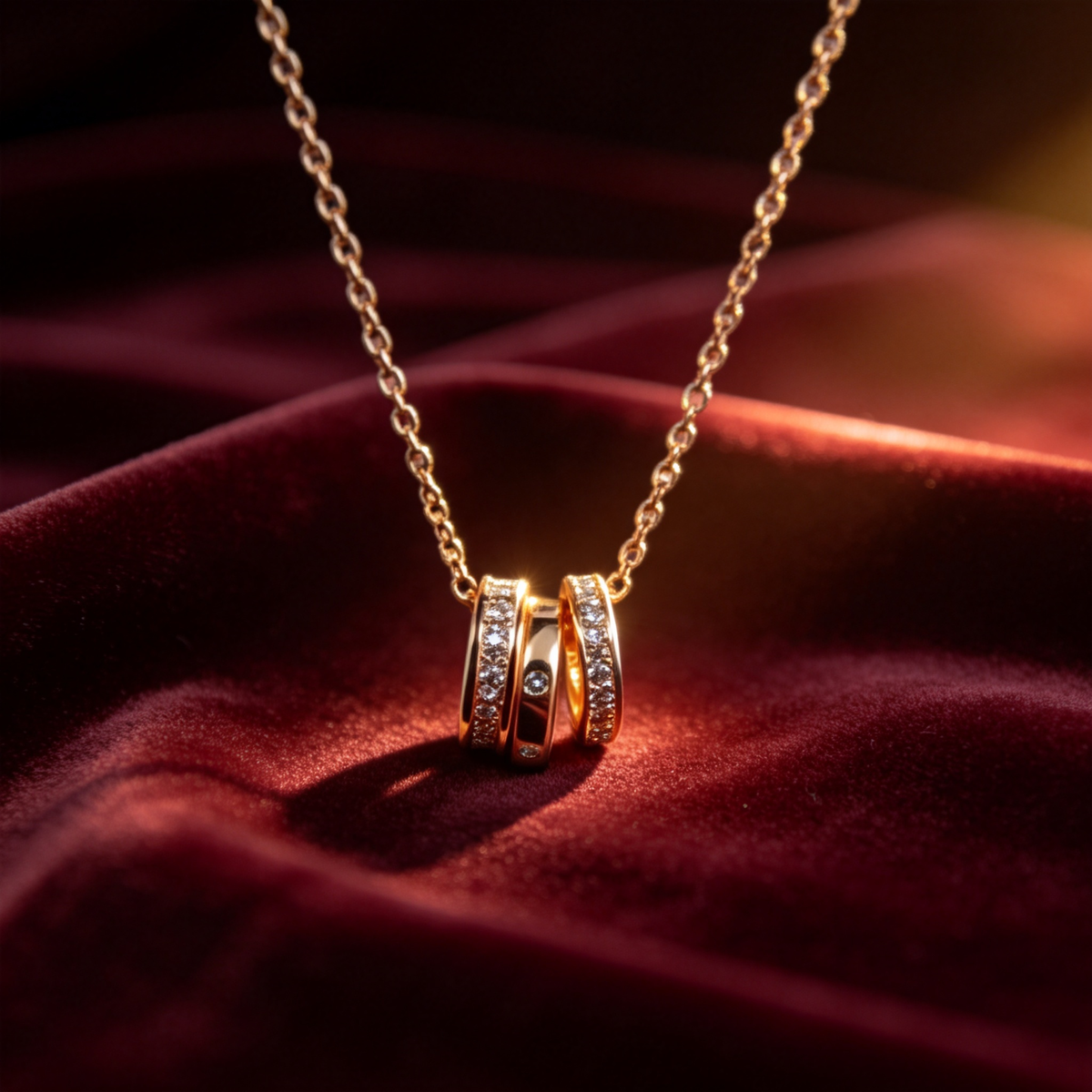 💫 Triple-Ring Necklace | Rose-Gold Everyday Jewelry | Layered Crystal Shine