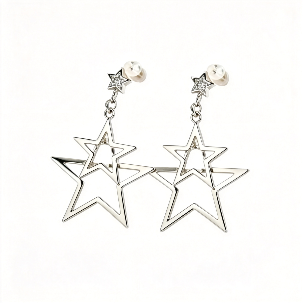 ⭐ Star Drop Earrings | Silver Geometric Jewelry | Layered Celestial Shine