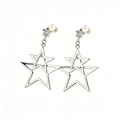 ⭐ Star Drop Earrings | Silver Geometric Jewelry | Layered Celestial Shine