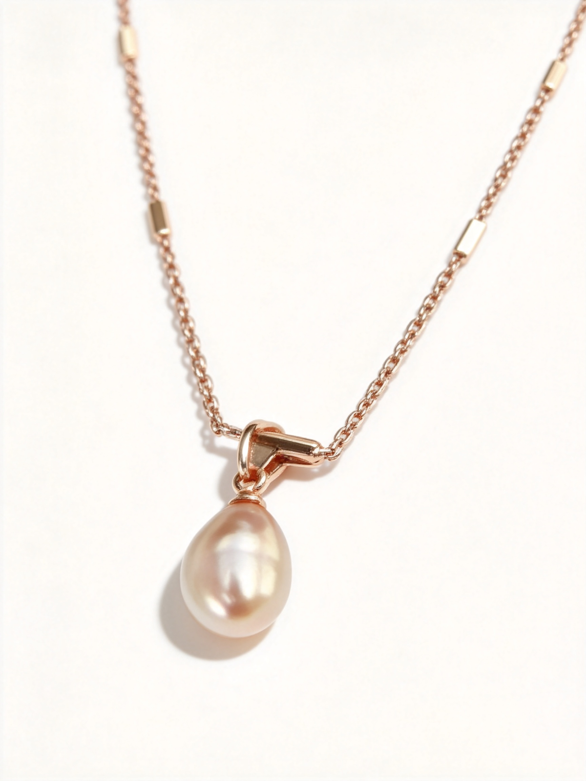 🌷 Pearl Necklace | Freshwater Teardrop Elegance | Delicate Rose-Gold Glow