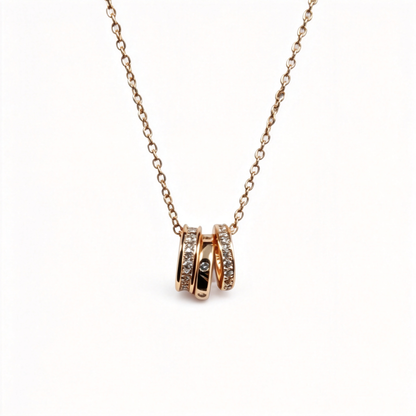 💫 Triple-Ring Necklace | Rose-Gold Everyday Jewelry | Layered Crystal Shine