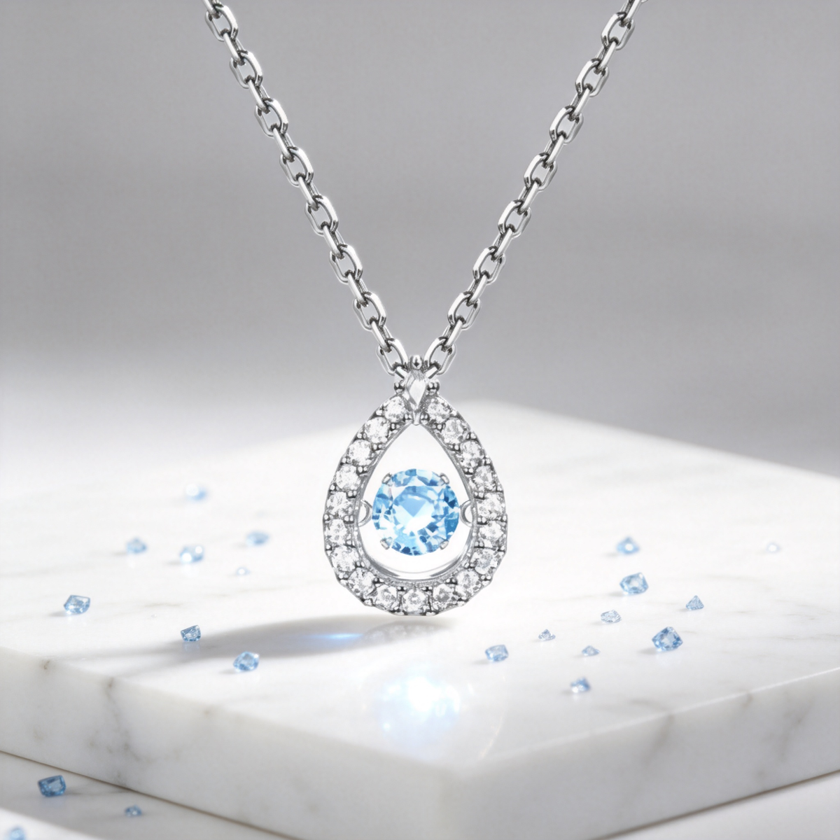 💧 Dancing Necklace | Blue Crystal Jewelry | Floating Tear Sparkle