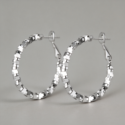 🔗 Hoop Earrings | Silver Geometric Jewelry | Textured Chain Shine