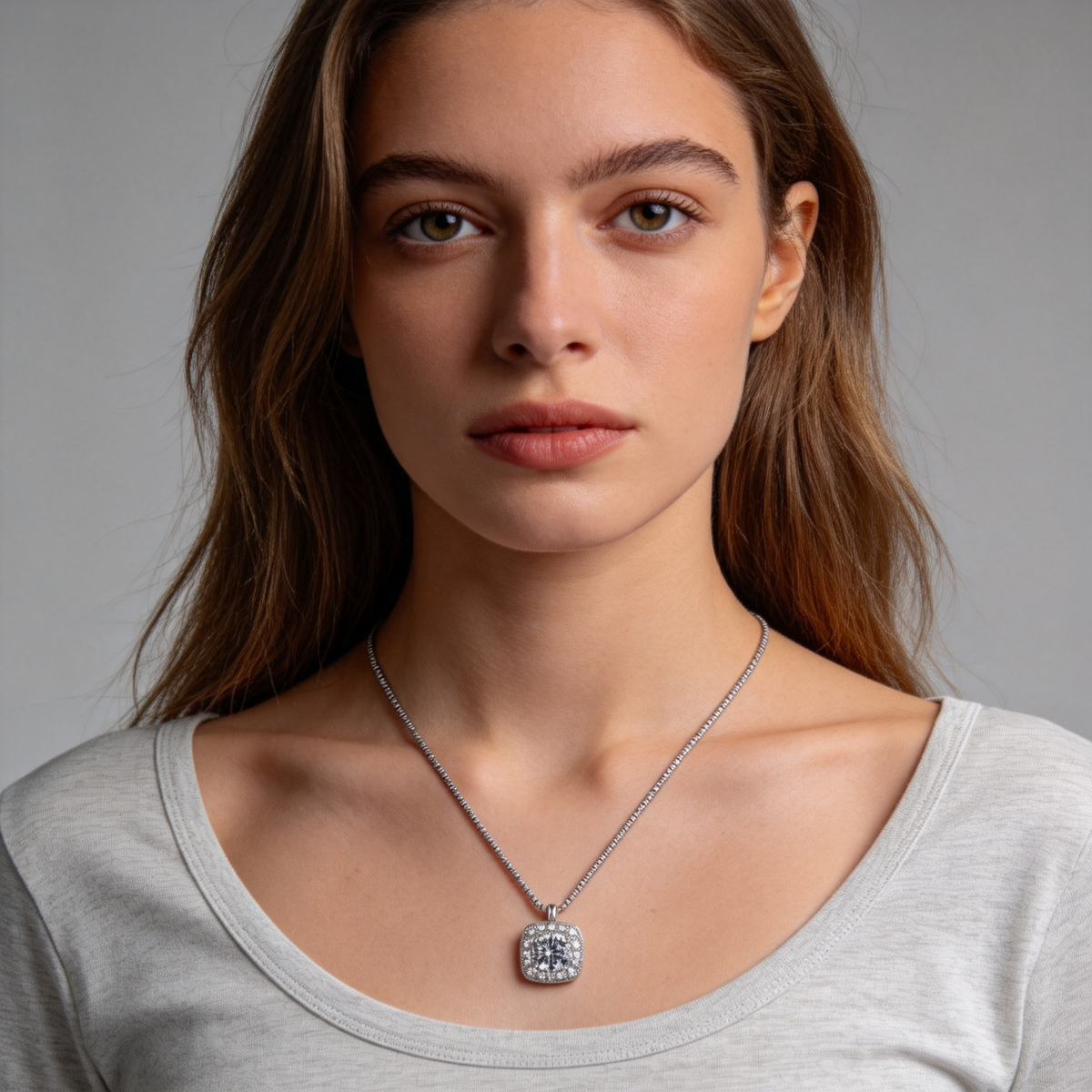 💎 Zircon Necklace | Silver Everyday Jewelry | Radiant Square-Cut Sparkle