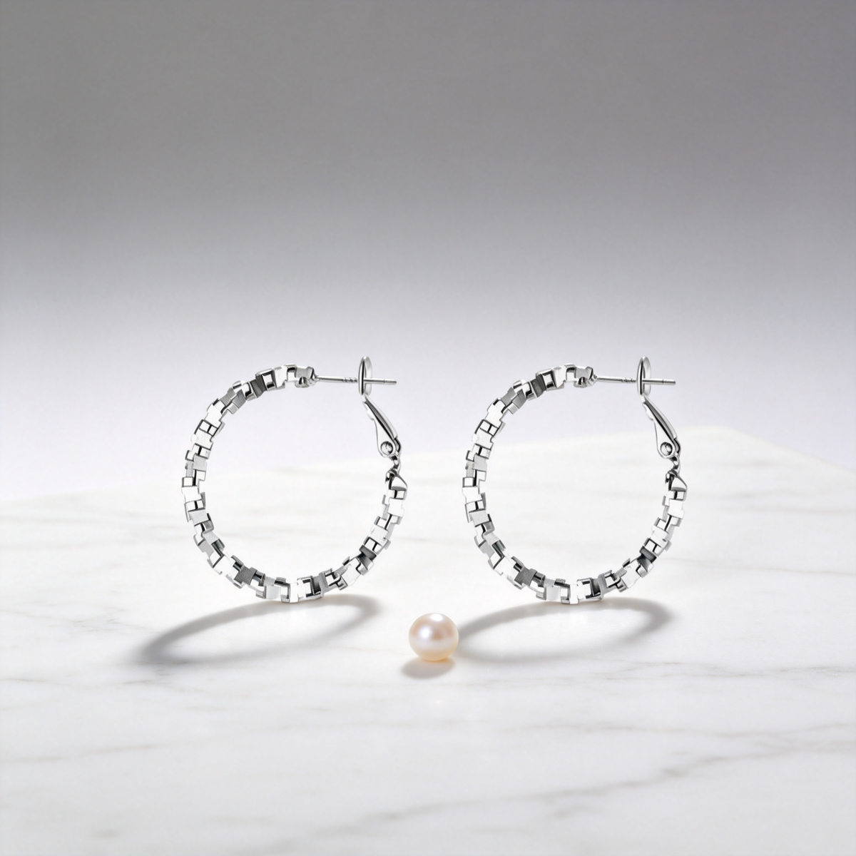 🔗 Hoop Earrings | Silver Geometric Jewelry | Textured Chain Shine