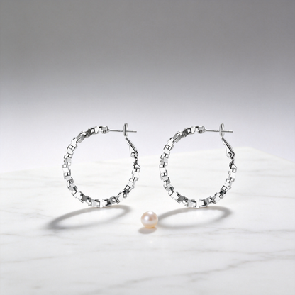 🔗 Hoop Earrings | Silver Geometric Jewelry | Textured Chain Shine