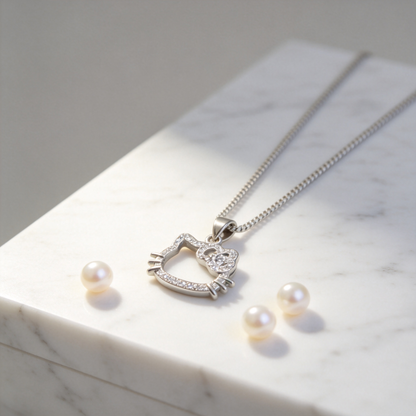 🎀 Kitty Necklace | Silver Everyday Gift | Sparkling Hollow Silhouette
