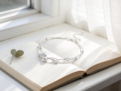 ⭐ Star Bracelet | Silver Double-Layer Jewelry | Frosted Bead Charm