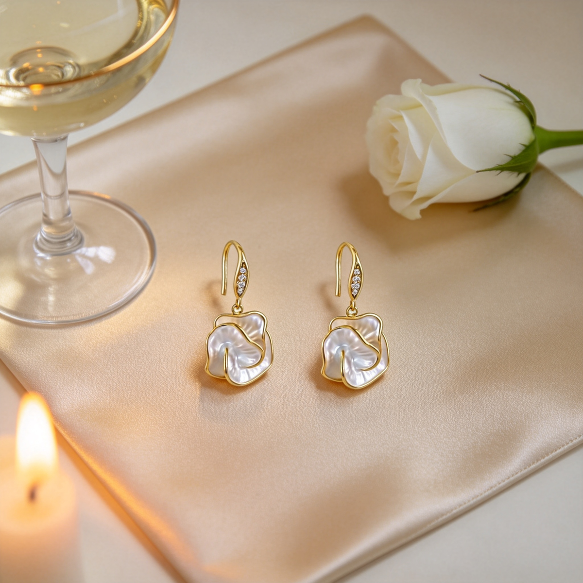 🌸 Camellia Earrings | Mother-of-Pearl Jewelry | Sculpted Floral Glow