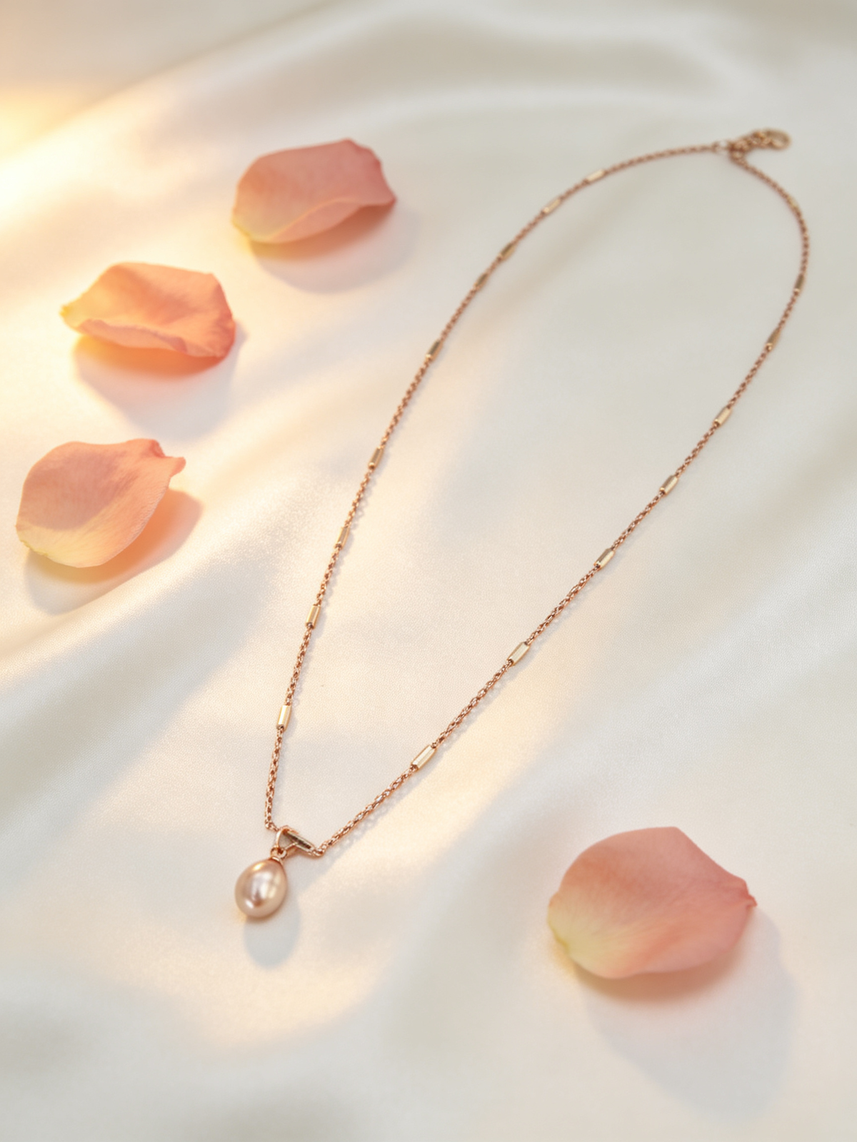 🌷 Pearl Necklace | Freshwater Teardrop Elegance | Delicate Rose-Gold Glow