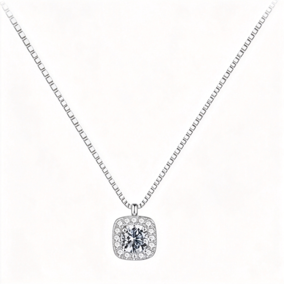 💎 Zircon Necklace | Silver Everyday Jewelry | Radiant Square-Cut Sparkle