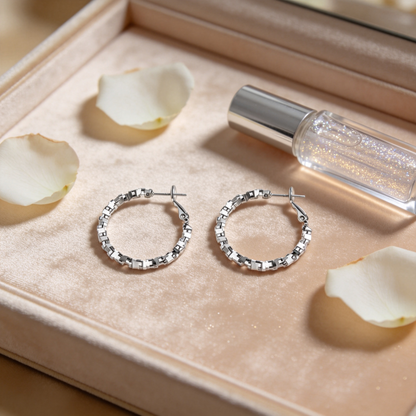 🔗 Hoop Earrings | Silver Geometric Jewelry | Textured Chain Shine