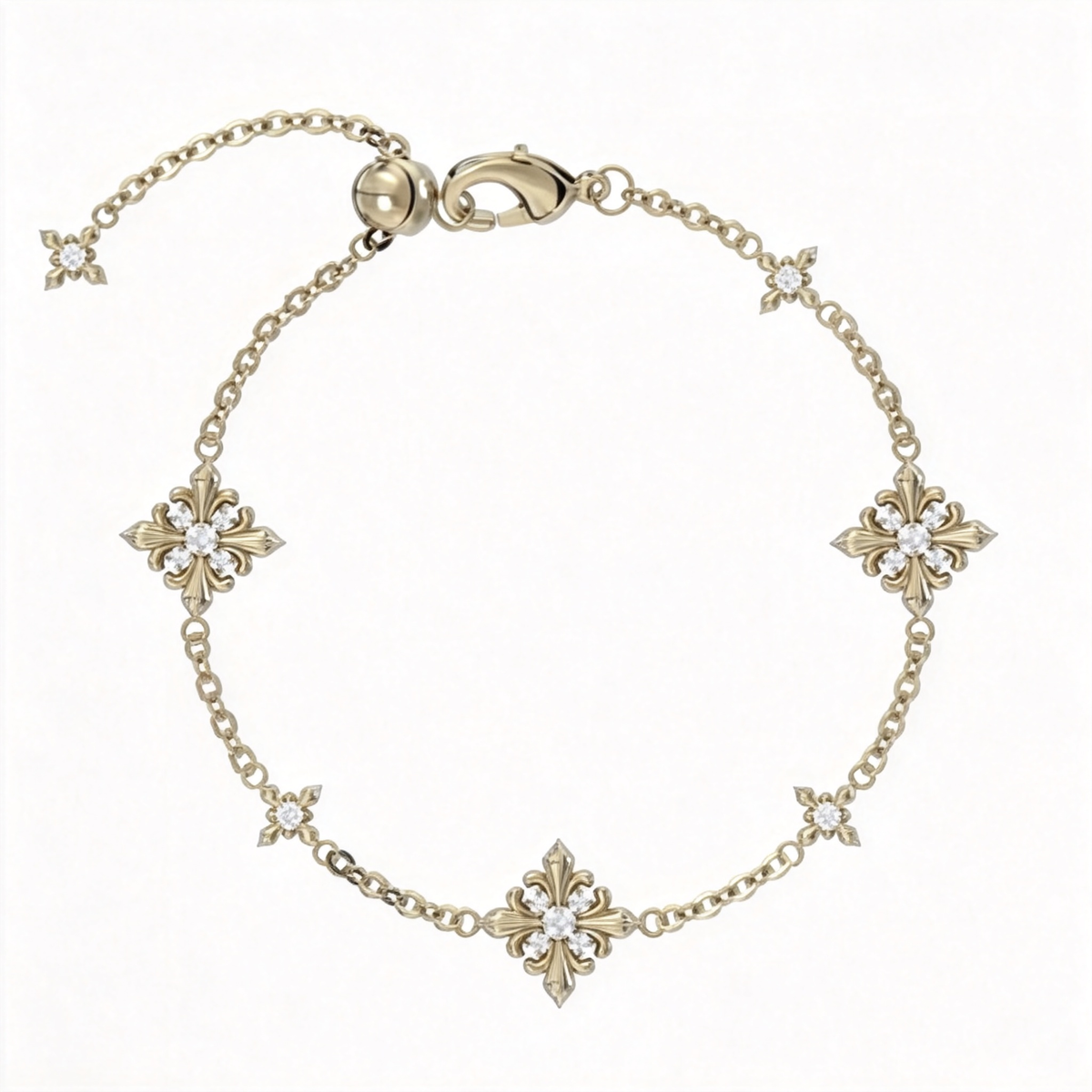🌼 Iris Bracelet | Gold-Tone Floral Jewelry | Vintage Crystal Bloom