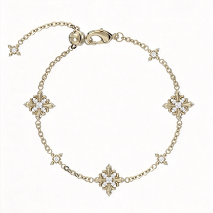 🌼 Iris Bracelet | Gold-Tone Floral Jewelry | Vintage Crystal Bloom