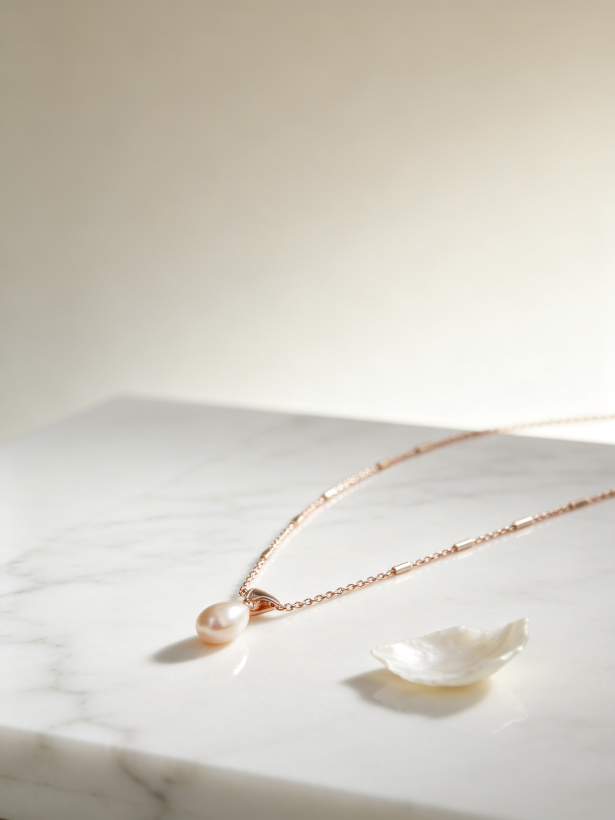 🌷 Pearl Necklace | Freshwater Teardrop Elegance | Delicate Rose-Gold Glow