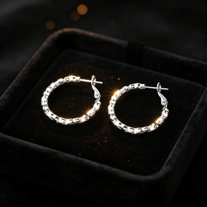 🔗 Hoop Earrings | Silver Geometric Jewelry | Textured Chain Shine