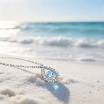 💧 Dancing Necklace | Blue Crystal Jewelry | Floating Tear Sparkle