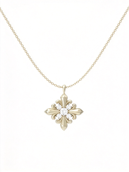 🌼 Iris Necklace | Gold-Tone Floral Jewelry | Vintage Crystal Bloom