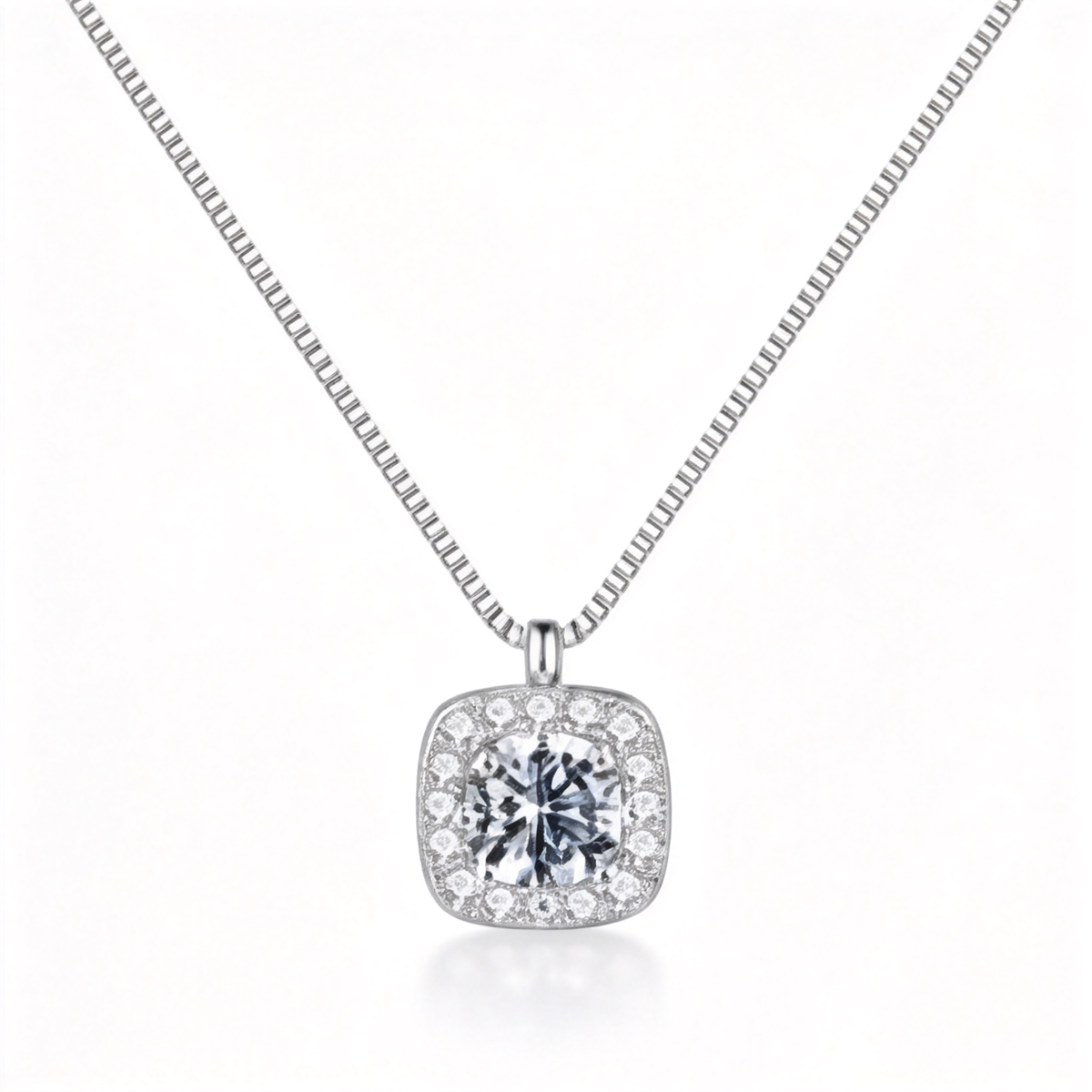 💎 Zircon Necklace | Silver Everyday Jewelry | Radiant Square-Cut Sparkle