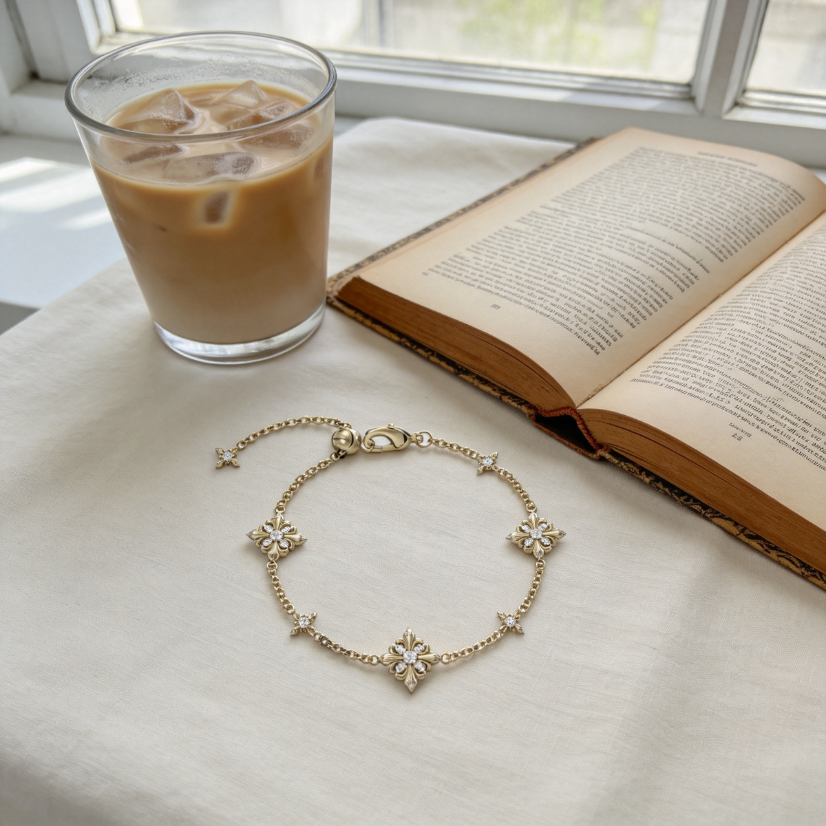 🌼 Iris Bracelet | Gold-Tone Floral Jewelry | Vintage Crystal Bloom