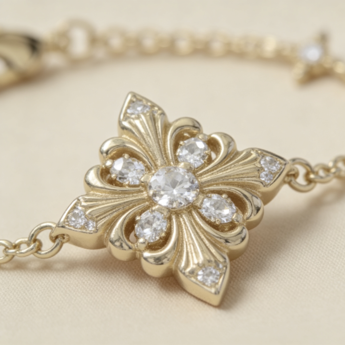 🌼 Iris Bracelet | Gold-Tone Floral Jewelry | Vintage Crystal Bloom