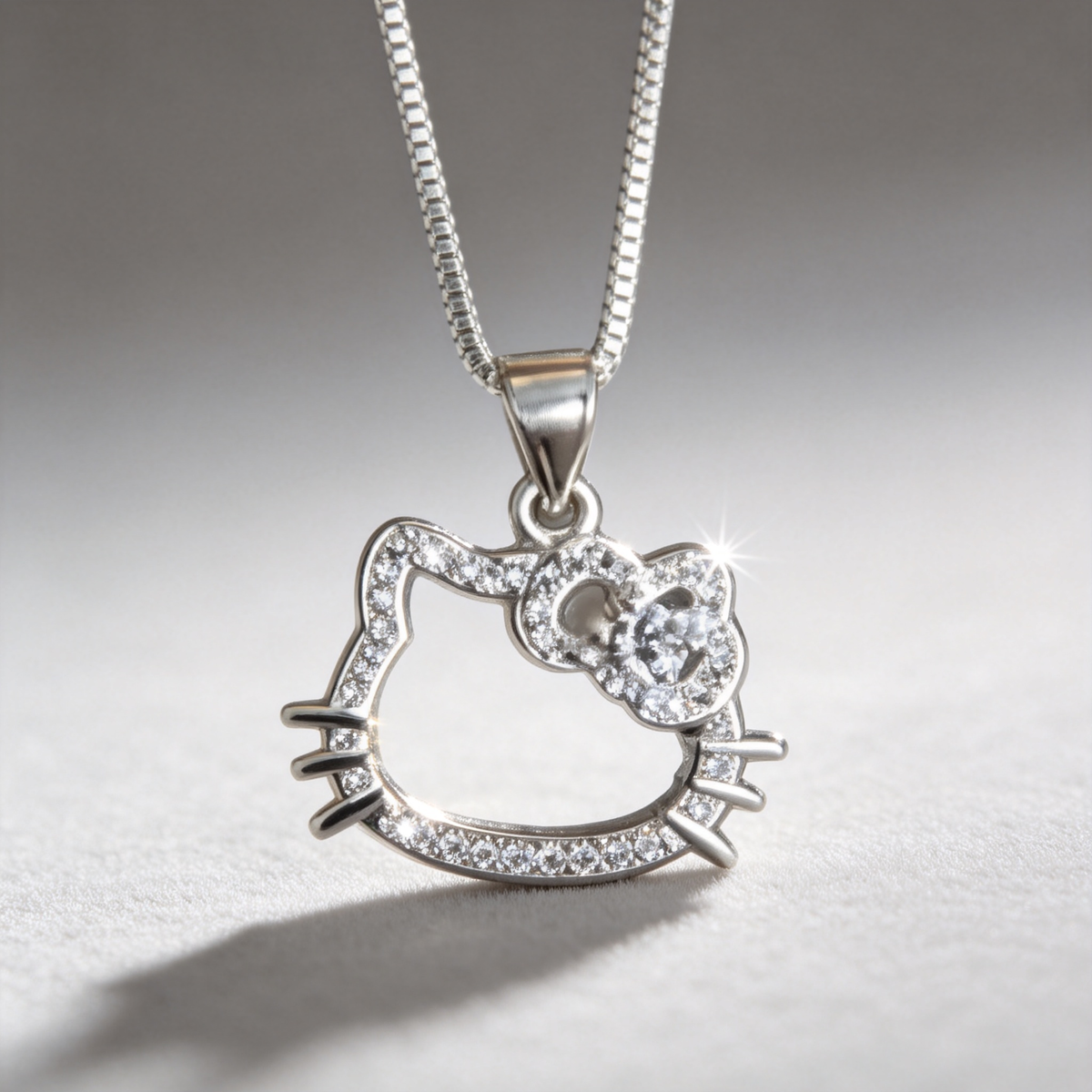 🎀 Kitty Necklace | Silver Everyday Gift | Sparkling Hollow Silhouette
