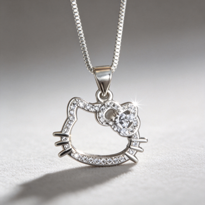 🎀 Kitty Necklace | Silver Everyday Gift | Sparkling Hollow Silhouette