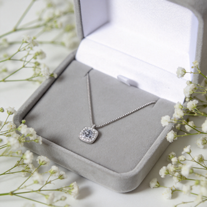 💎 Zircon Necklace | Silver Everyday Jewelry | Radiant Square-Cut Sparkle